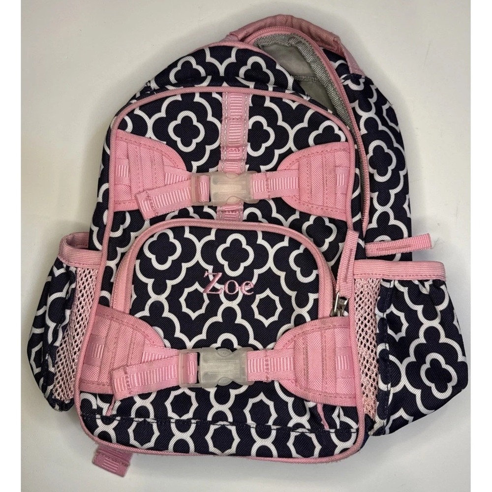 Pottery Barn Toddler Girl's Backpack Blue Pink Monogram "Zoe" 12 X 10 X 4